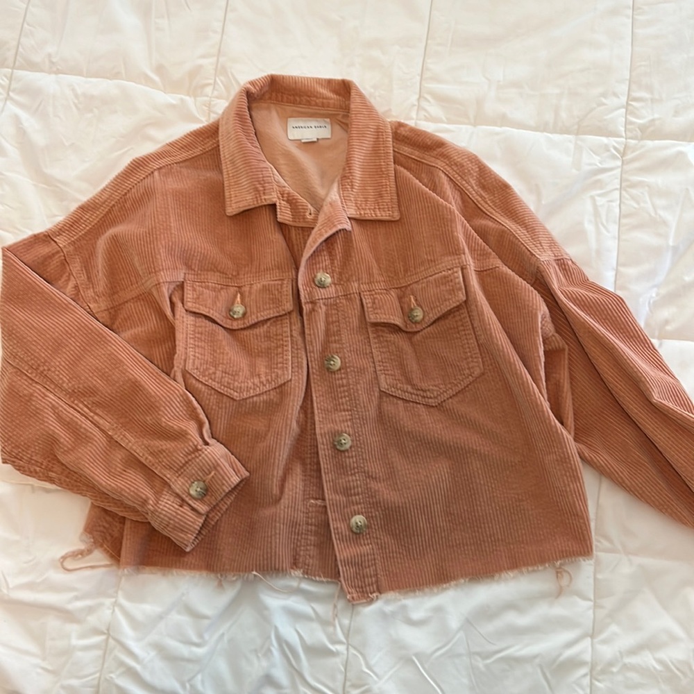 American Eagle suede cropped button up jacket size Medium